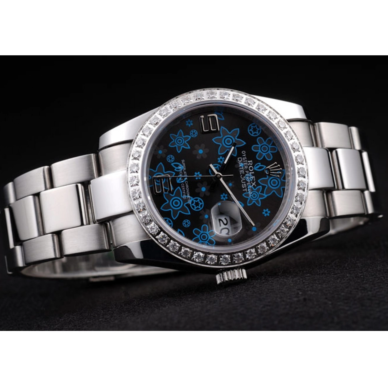 Rolex copies cheap Dial Dark Flowers Steel Rolex Datejust Blue Polished Diamond Stainless Plated 0711